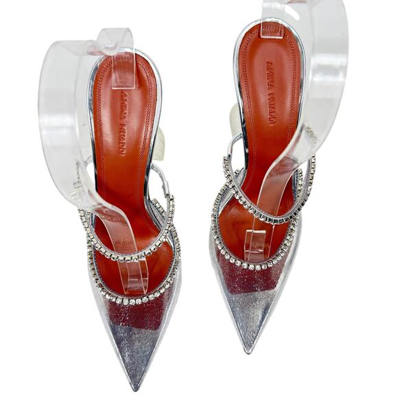 New Rare Amina Muaddi Gilda Crystals Pvc Transparent Mules Size 38 - Picture 3 of 11